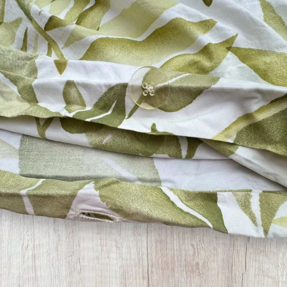 Pottery Barn Green Botanical Leaf Print Organic Cotton Duvet Cover Full/Queen